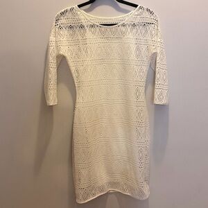 Express Tank Lined Cream Lace Long Sleeve  Dress